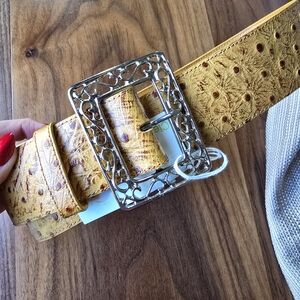 Yellow Textured Belt with Silver Buckle